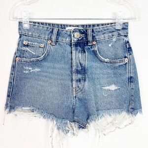 ZARA CUT OFF DENIM JEAN BUTTON FLY SHORTS SZ 0